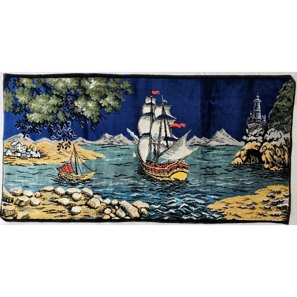 Vintage Tapestry Sailing Ship Barque Made In Italy Ramallah Trading New York
